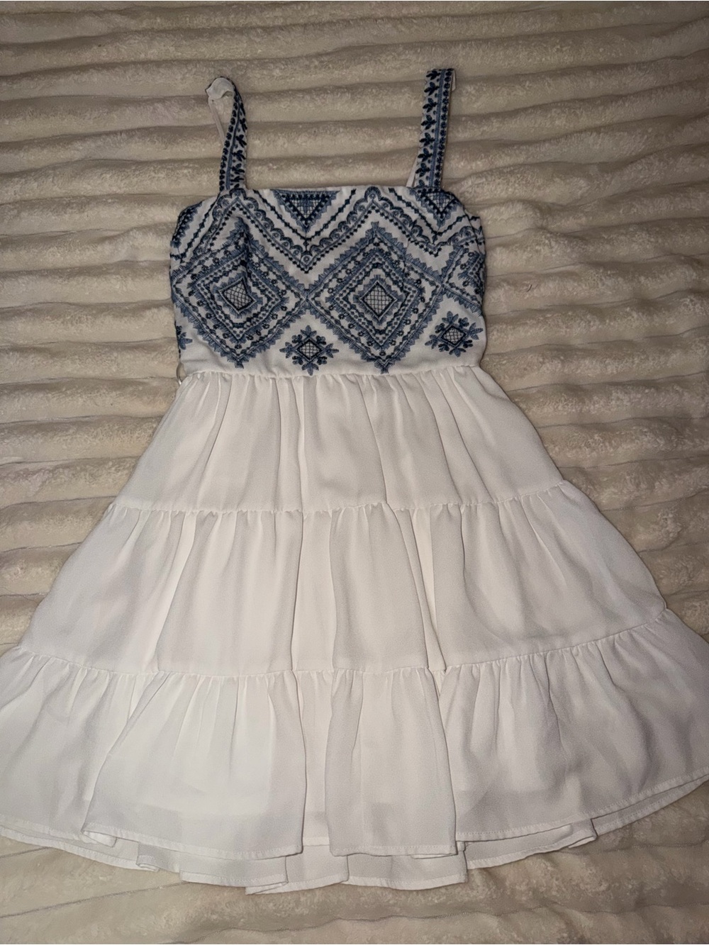 miami White Dress with Blue Embroidered Bodice
